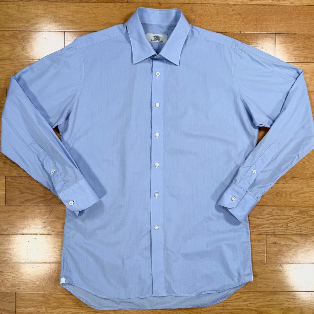 Oxxford Clothes Mens Light Blue Long Sleeve Spread Collar Dress Shirt Cotton